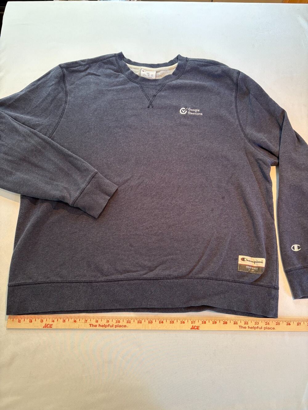 Champion Originals Google Elections Crewneck Sweatshirt 2XL Blue Embroidered